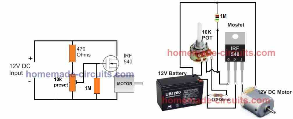 single MOSFET DC motor speed controller circuit