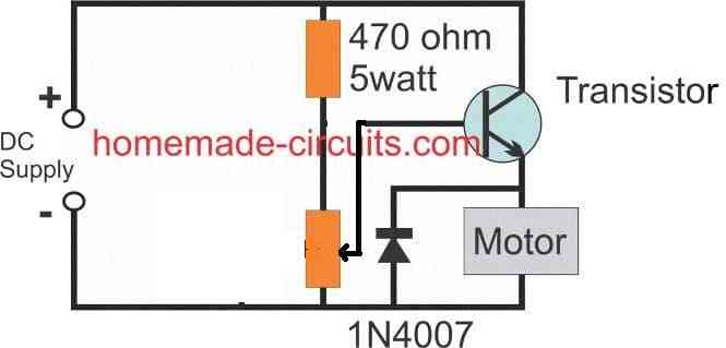 single BJT DC motor speed controller circuit