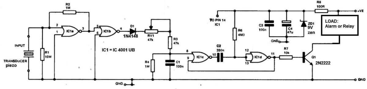 piezo vibration sensor circuit using IC 4001