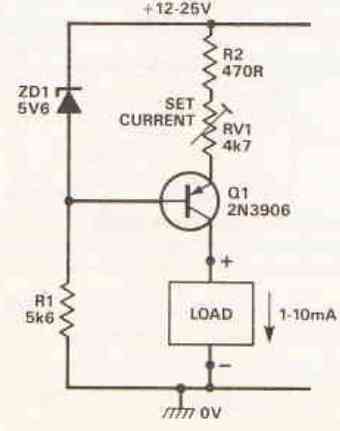 constant current generator circuit using transistor and zener diode