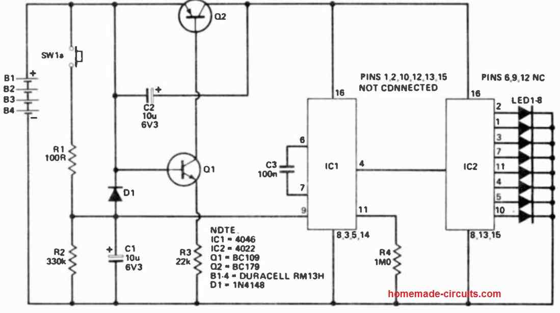 8 LED roulette wheel circuit diagram