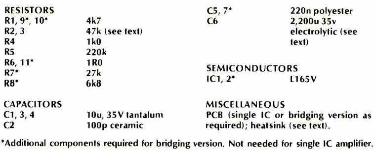 Parts list