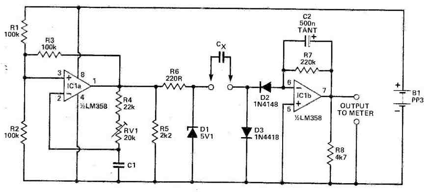 Capacitance Meter Circuit using IC LM358