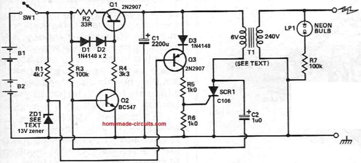 fence charger circuit diagram using transistors only