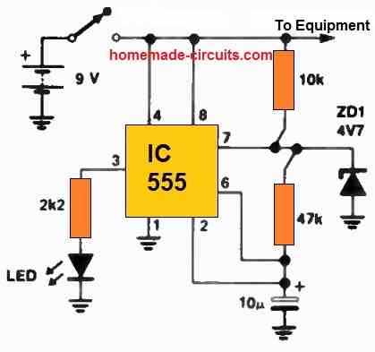 IC 555 low battery LED flasher circuit