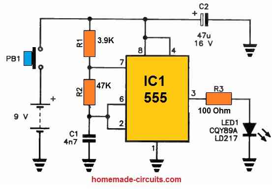 another 555 IC based Infrared (IR) transmitter Circuit