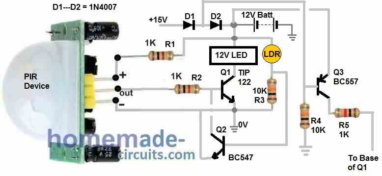 PIR night lamp with LDR for day time switch OFF