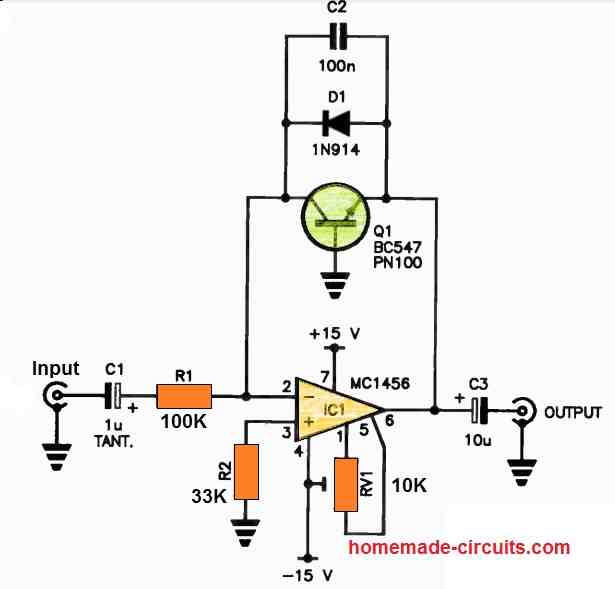 op-amp based logarithmic compressor circuit diagram