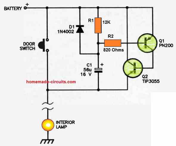 Car Interior Lights Delayed Switch OFF circuit