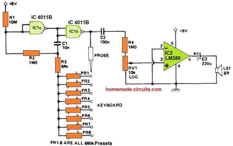 electronic organ circuit using IC 4011