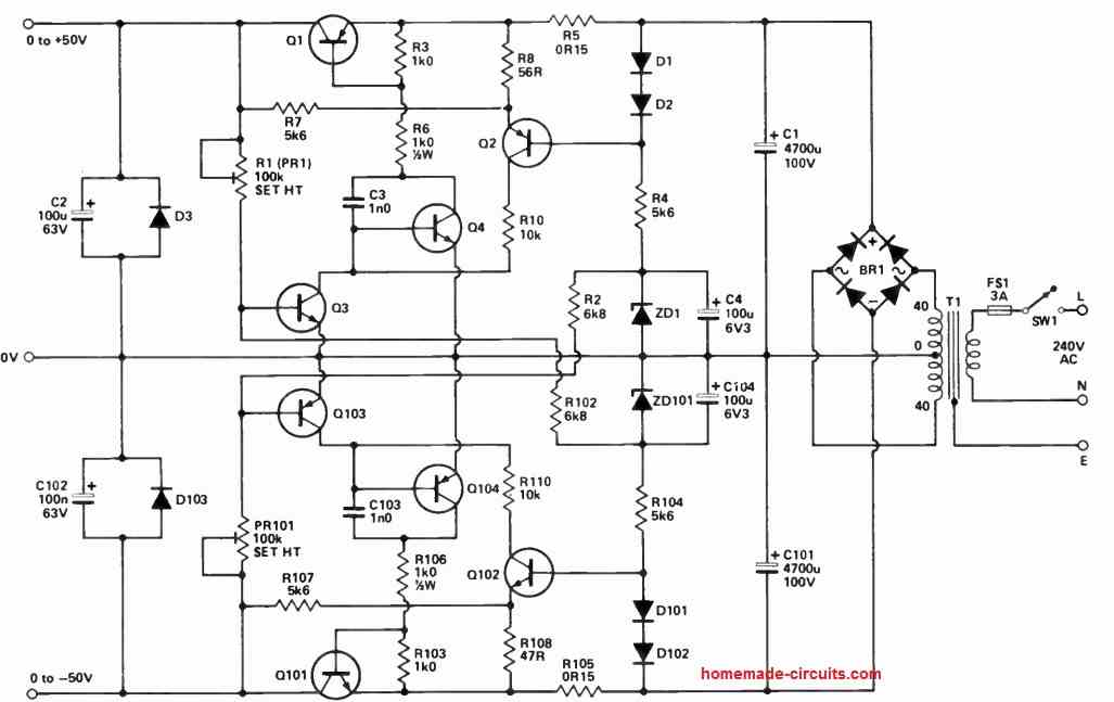 o to 50 V dual power supply circuit