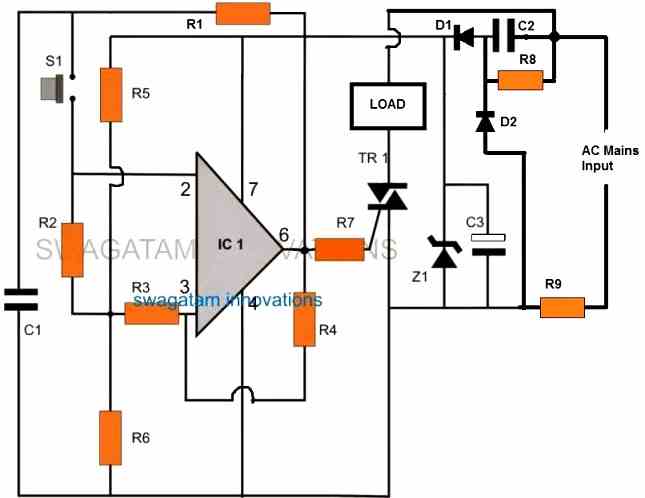 mains 220 v 120 v AC flip flop circuit diagram using triac
