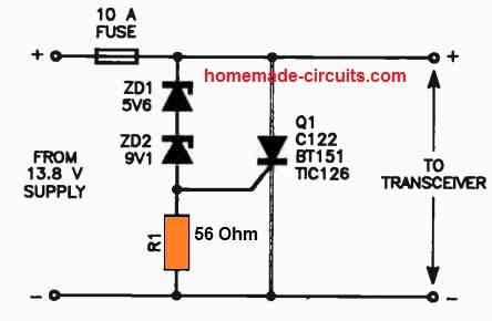 Crowbar Circuit using SCR and Zener Diodes