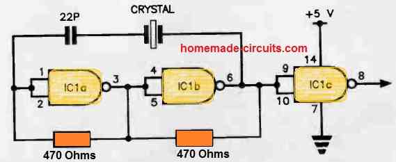simple TTL NAND gate crystal oscillator circuit