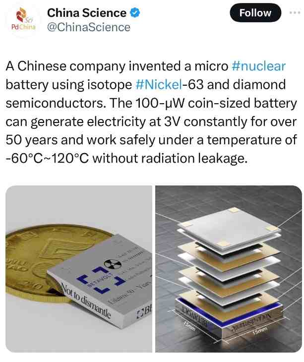 betavolt battery that can be used for 50 years without charging 