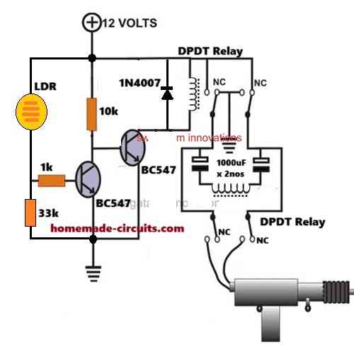 Day/Night Triggered Automatic Door Lock Circuit diagram