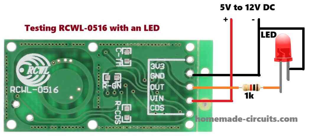 How to test RCWL-0516 with an LED