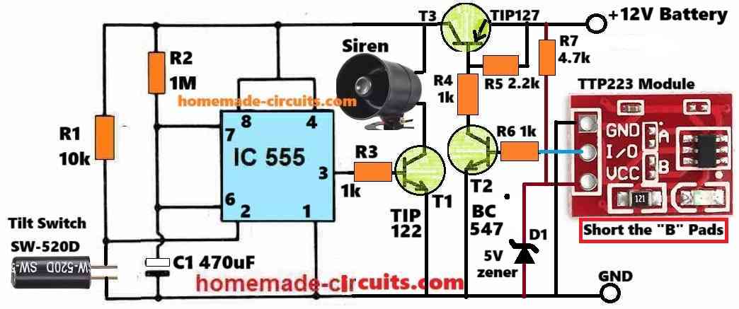 Simple Motorcycle Security Alarm Circuit - Homemade Circuit Projects