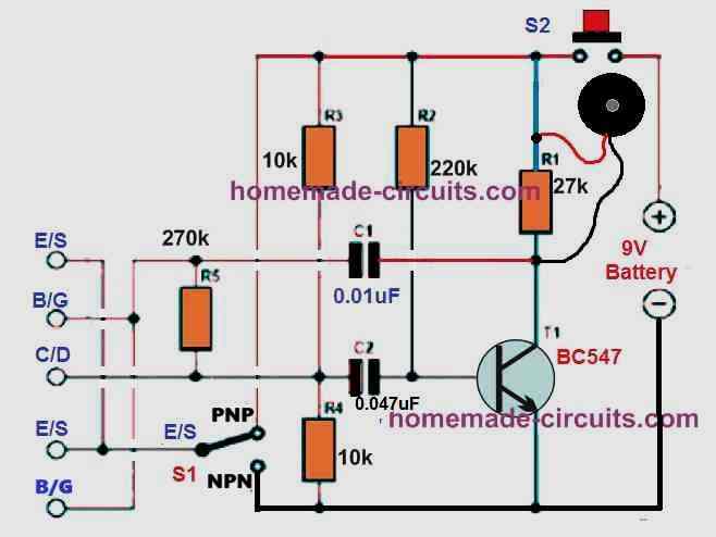 BJT, JFET, MOSFET Tester Circuit with Buzzer