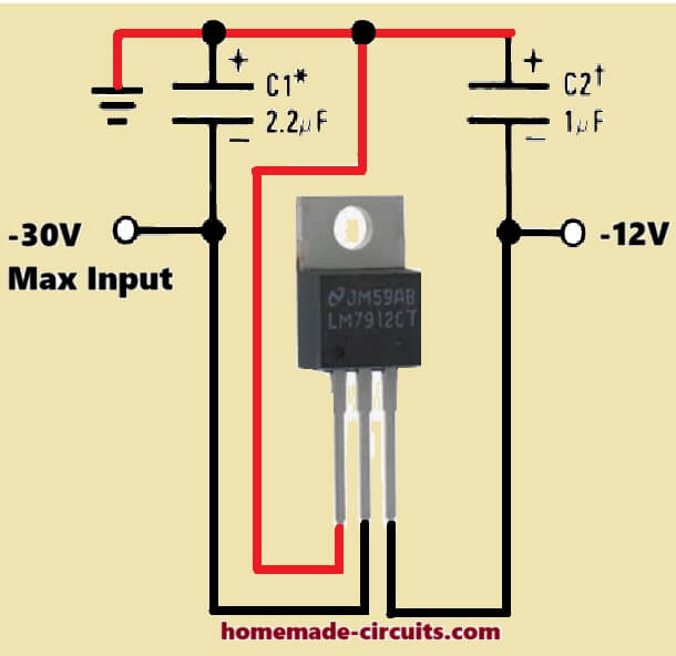 how to configure LM7912 IC in a circuit