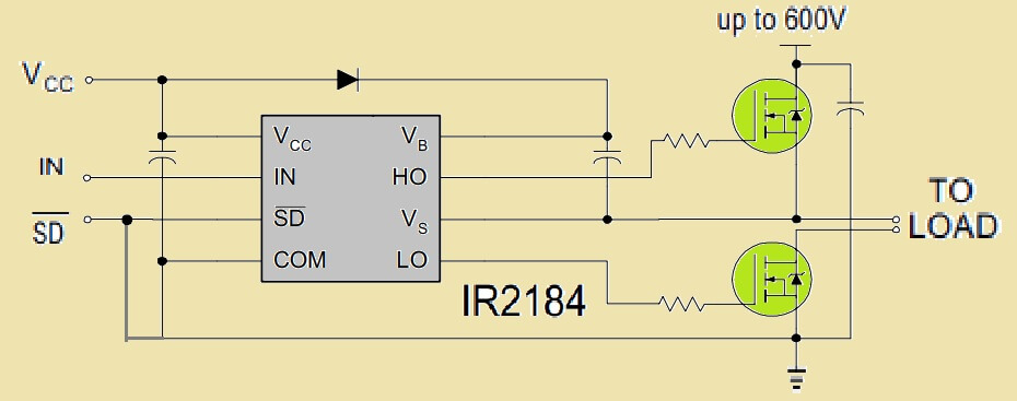 IC IR2184 half bridge circuit diagram