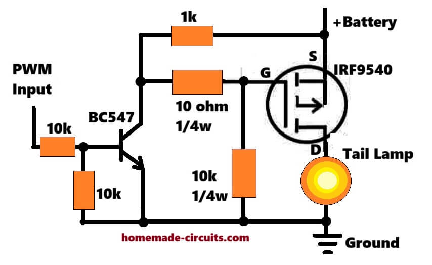 pwm controlled car tail lamp, brake light circuit
