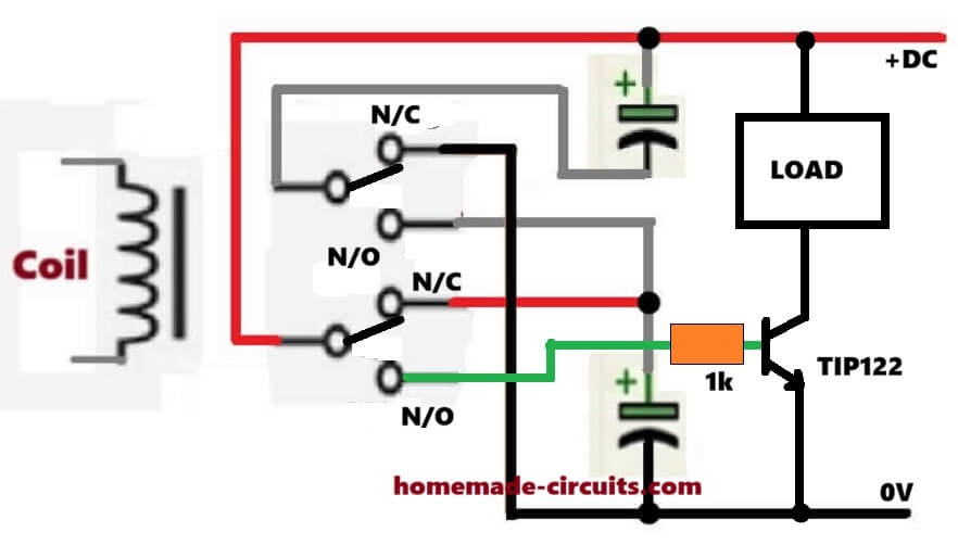 DPDT relay charging capacitors in parallel and series