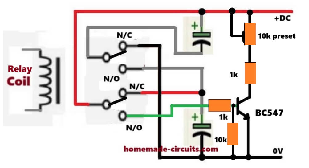 dpdt relay toggle series and parallel capacitor connections